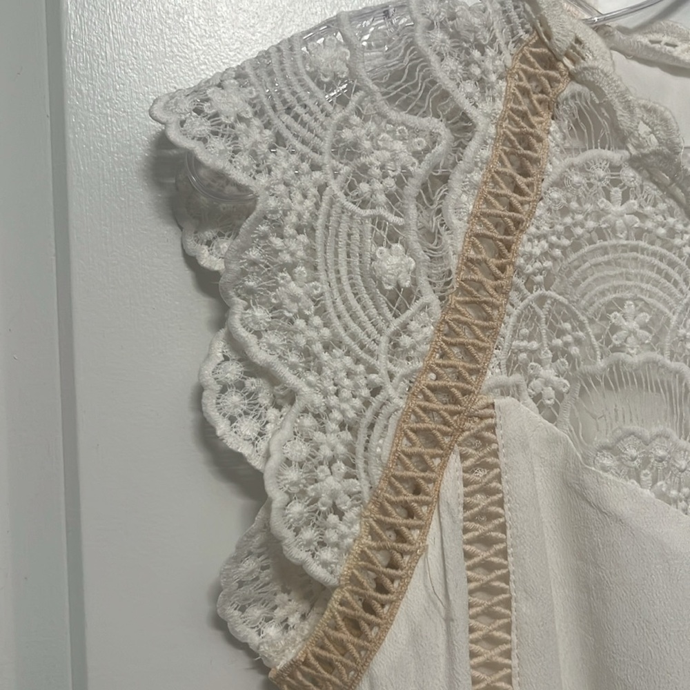 Anthropologie En Elly White Tan Lace Blouse Cottage Romantic Size XS - Picture 6 of 9